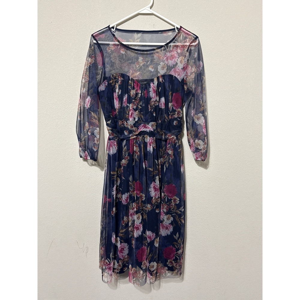 Candalite‎ Size Medium A-Line Dress Blue Purple Floral Tulle Whimsical Moody